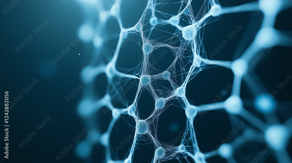 Poster abstract network of glowing dots connected by lines.
