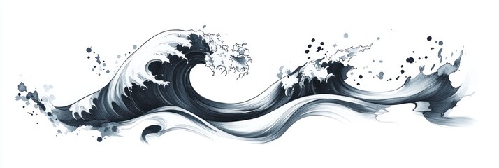Fototapeta premium Abstract Ink Painting of Ocean Waves