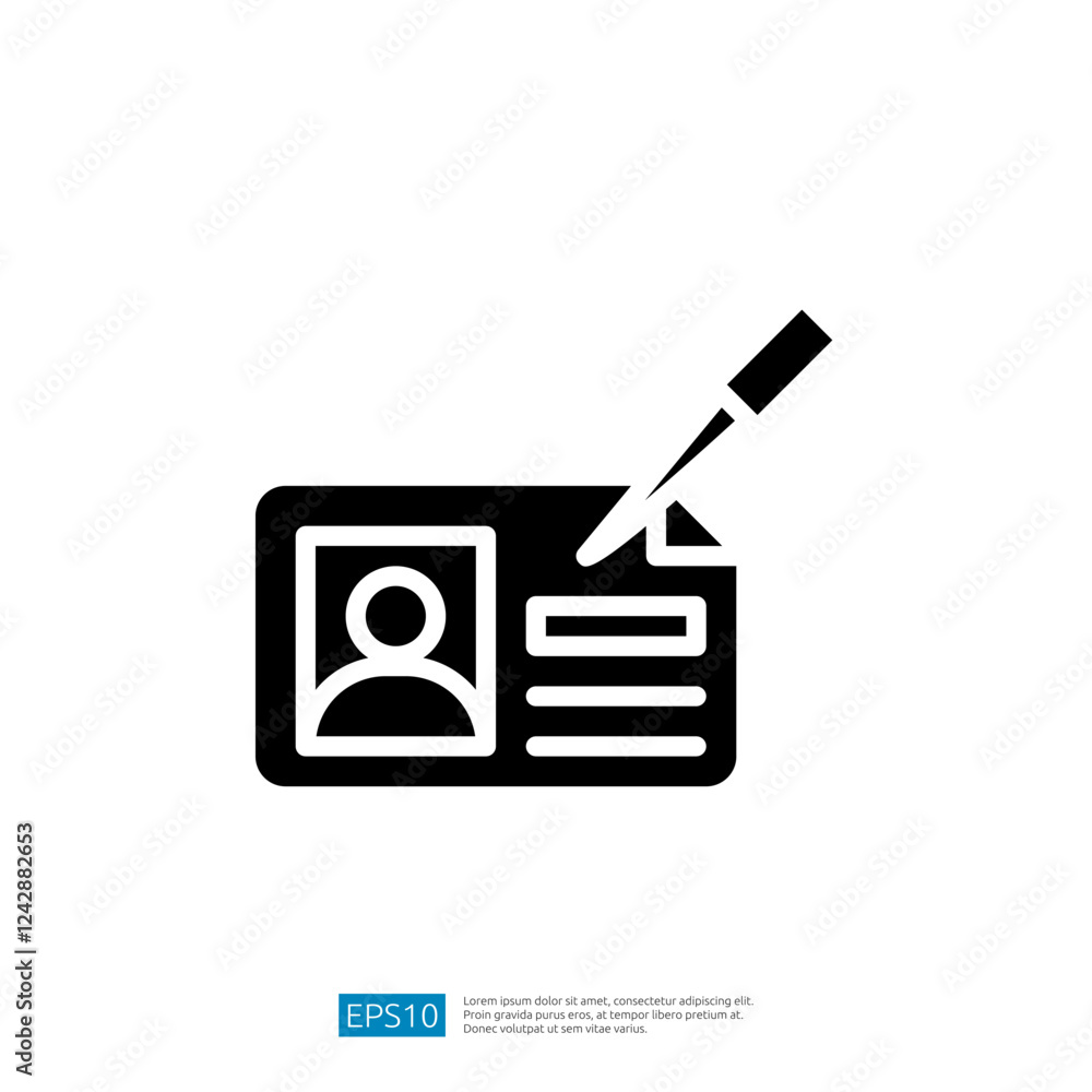 Aufkleber identification card outline icon featuring a user photo and signature for official documentation and