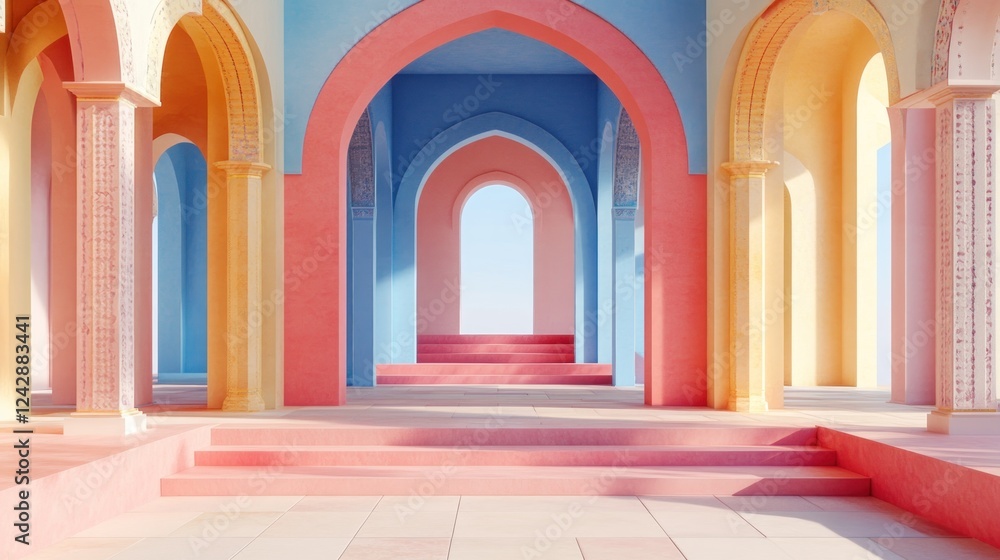 Poster pastel arches columns steps architectural design