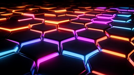 Obraz premium Neon Hexagon Grid Abstract Digital Pattern