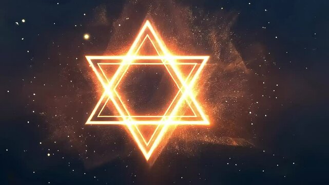 Dynamic glowing star of david animation against cosmic background for stock footage