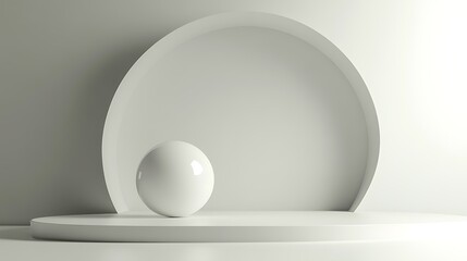 White sphere, minimalist stage, arch background. Product display