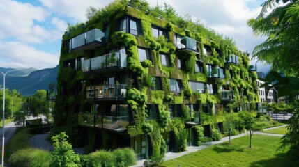 Green Building Facade with Plants and Balconies - Sustainable Architecture