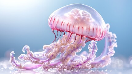 Pink jellyfish underwater, ocean background, marine life, nature photography, website design
