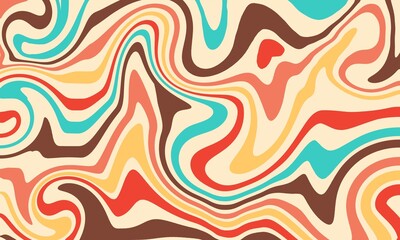 Vintage Groovy Swirls in Pastel and Bold Colors Background 