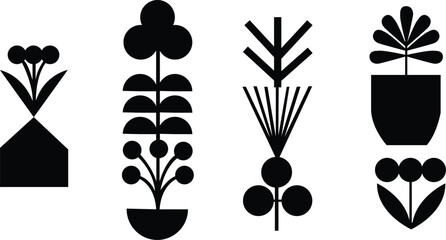 Set of silhouettes of flowers