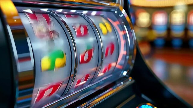 Exciting slot machine jackpot spin - winning in las vegas casino with 777 symbols