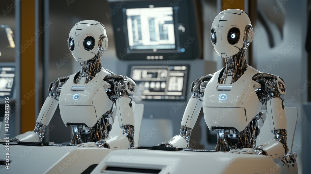 Poster Two Advanced Robots Working at Control Panel