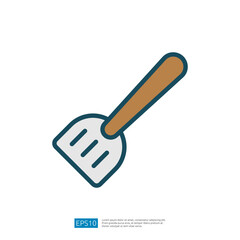 Cooking Utensil Icon Featuring A Metal Blade And Wooden Handle Suitable For Food Preparation And Culinary Activities