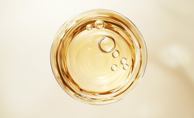 gold water liquid bubble, drops, transparent sphere ball, moisture serum, molecules cells, water splash,3d render,Cosmetic and luxury product