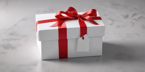 White gift box with red ribbon and tag conveying gratitude and appreciation, gratitude token, expressing gratitude, showing thanks