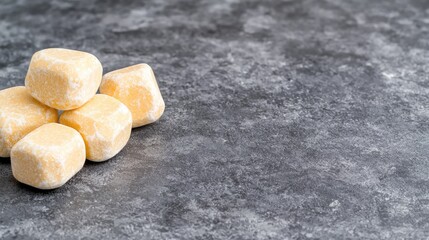 Creamy Lemon Cubes on Dark Surface