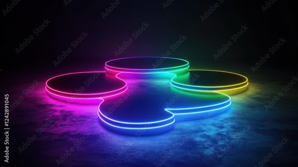 Poster neon illuminated abstract platform design