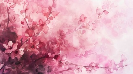 Fototapeta premium Watercolor background with cherry blossom sakura. Hand drawn illustration