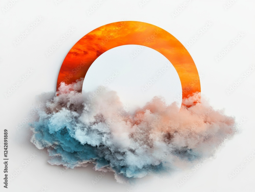 Aufkleber abstract representation of orange sun with colorful clouds and minimalist design elements for creati