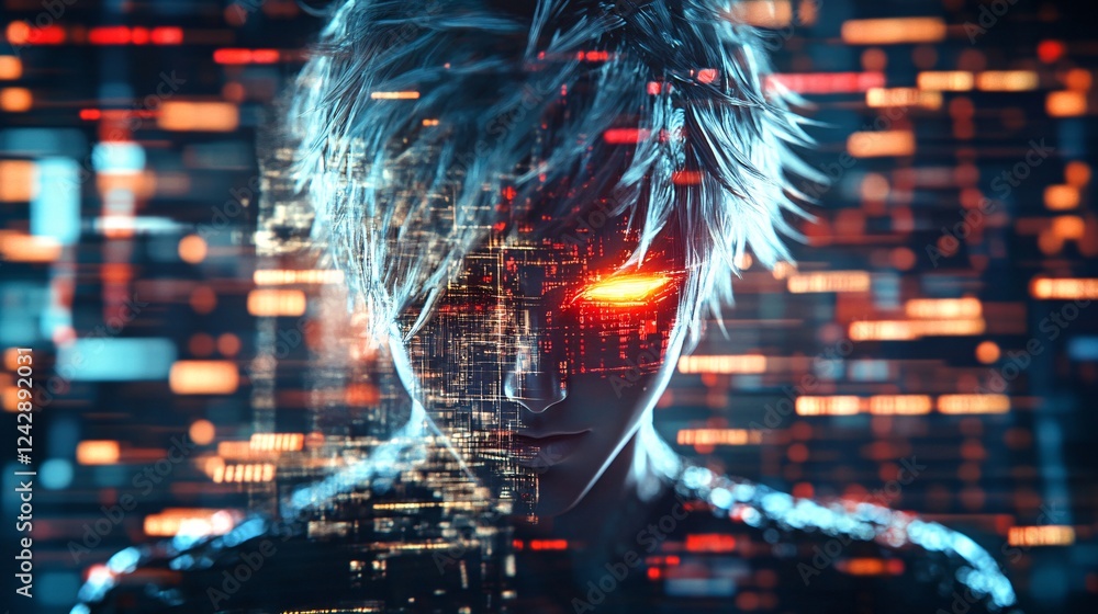 Aufkleber Hacker using virtual reality technologies is accessing private data