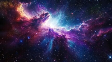 A vibrant nebula swirls through cosmic space filled with stars