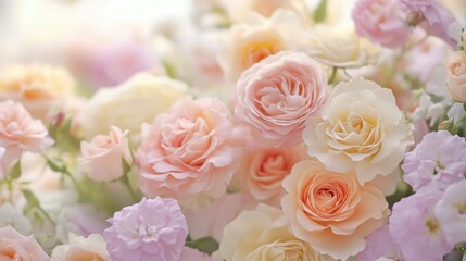 Pastel Roses Bouquet Floral Arrangement, Soft Focus Flower Background