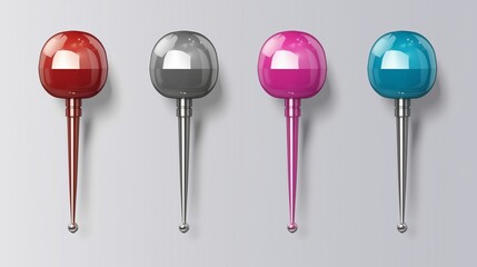 Push pin isolated on a background, realistic design with glossy plastic head and sharp metallic point