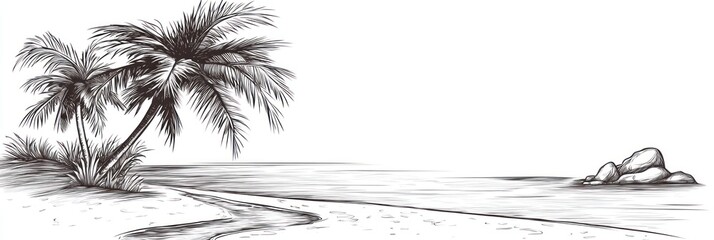 Palm Trees Grace Sandy Beach Beside Calm Ocean Water