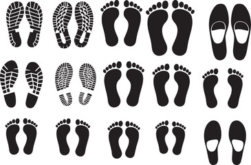Set Of Foot Print silhouette On White background 