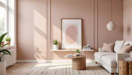Modern muted living room design with soft furnishings, interior aesthetics