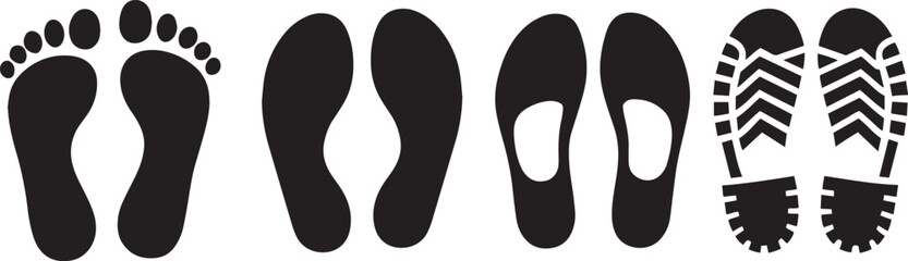 Set Of Foot Print silhouette On White background 