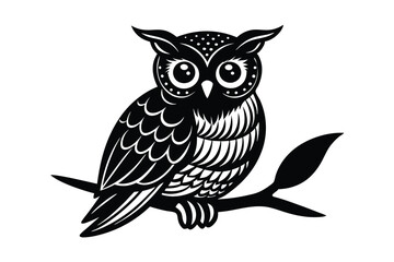 Owl Perched on Branch Vector Illustration