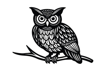 Owl Perched on Branch Vector Illustration