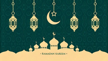 Fototapeta premium Islamic Ramadan Kareem Design with Mosques and Lanterns