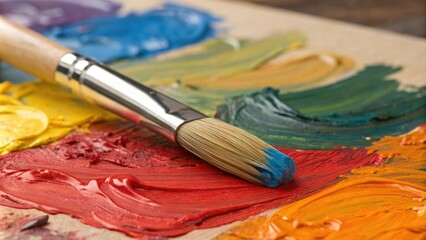 Fototapeta premium Viscous oil paints spread across the canvas with vibrant brushstrokes creating a textured abstract background, closeup art, splattered paint, artist's technique