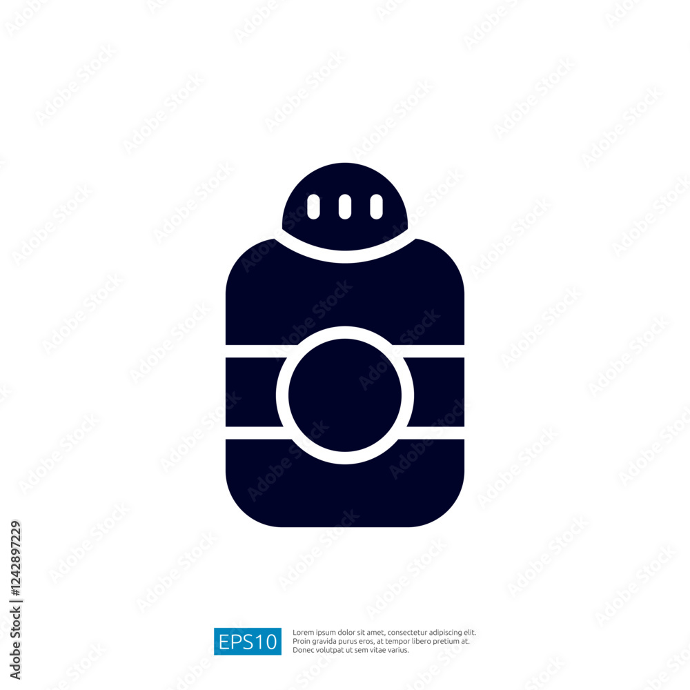 Poster simple dark icon of a container with a central circle for cooking theme and kitchen use in digital d