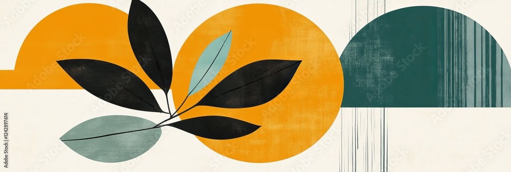 Poster creative background design featuring abstract shapes and botanical elements in a refreshing color pa