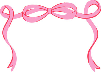 Bow frame with pink ribbons. Vintage hand drawn border for cute invitation card. Coquette drawing for Valentine and birthday decoration or elegant menu. Lovely girly illustration