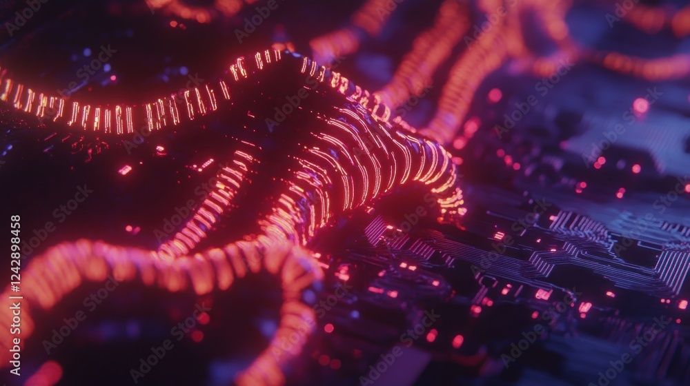 Aufkleber Abstract Neon Circuit Board Design Showing Data Flow