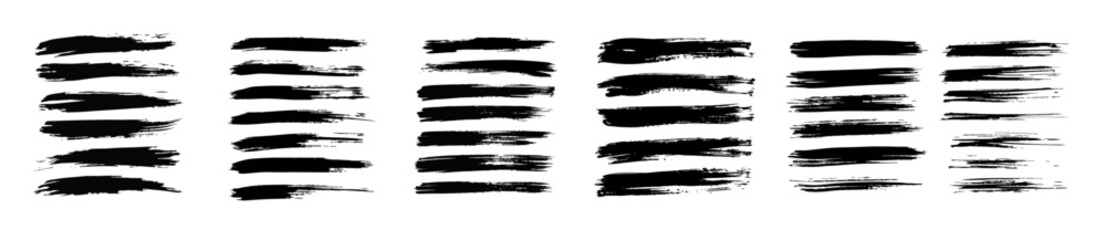 Paintbrush strokes featuring bold, hand-drawn grunge lines. Includes sketchy, thick horizontal strokes, black ink brush marks, and artistic banners. Perfect for creating grunge-style textured designs