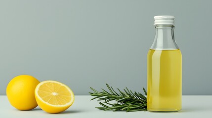 Refreshing Lemon and Rosemary Infused Oil for Culinary Delights and Vibrant Recipes. sports drinks fitness health Concept