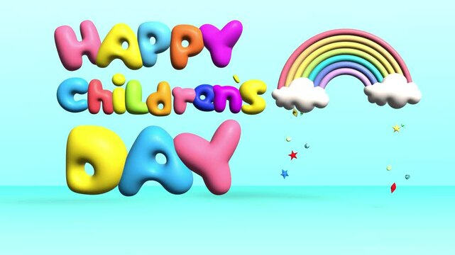Happy children's day.congratulations on International Children's Day greating card.Happy childrens day 3d animation with cartoon background