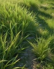 Fototapeta premium Vibrant and healthy hybrid grass texture in sunlight, growth, meadow