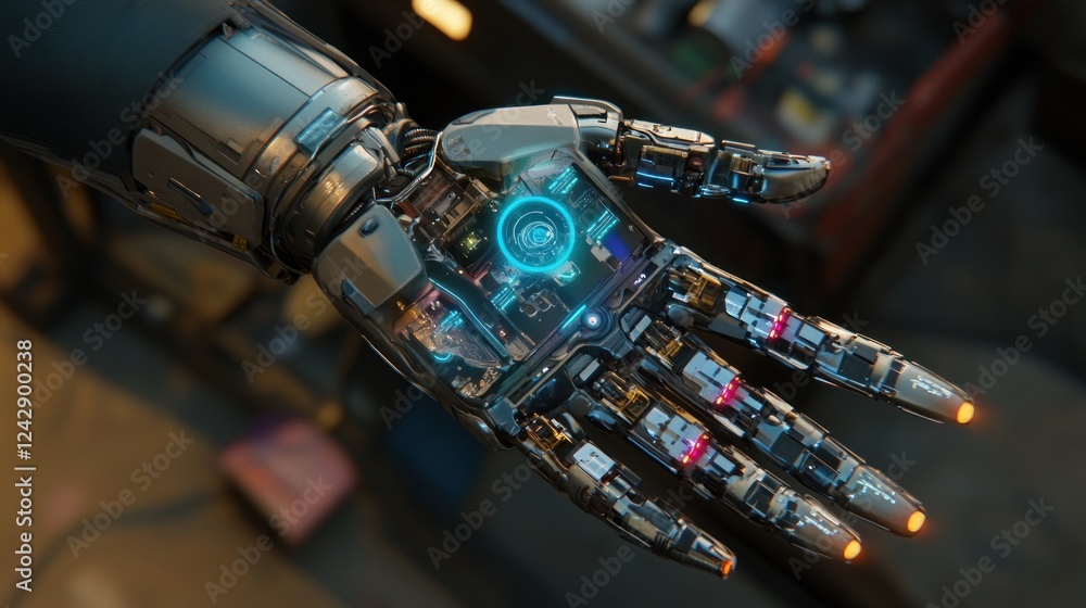 Poster Advanced Robotic Hand with Futuristic Interface Design