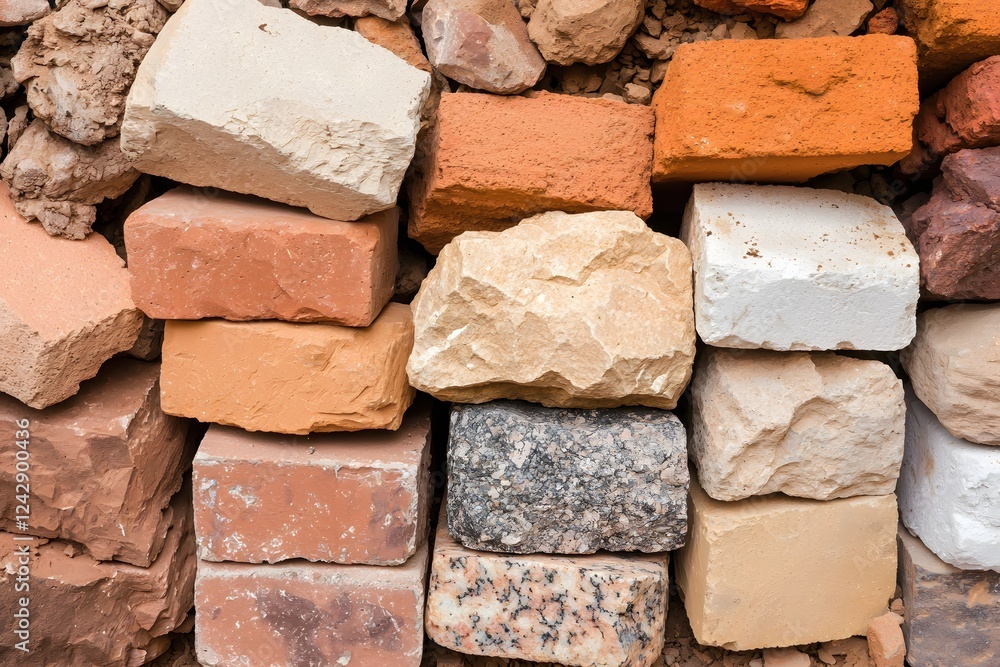 Poster assorted stone and brick textures background rustic building materials
