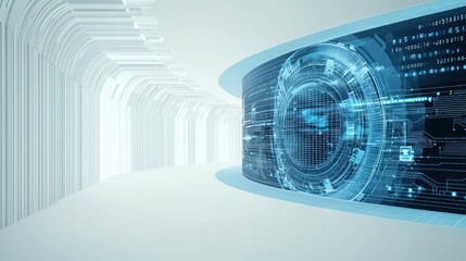 Obraz premium Futuristic Data Visualization in Abstract White Hallway