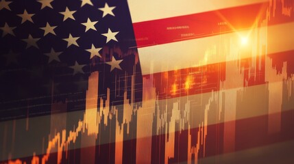 Vibrant american flag with financial graphs and sunlight symbolizing economic growth and pride