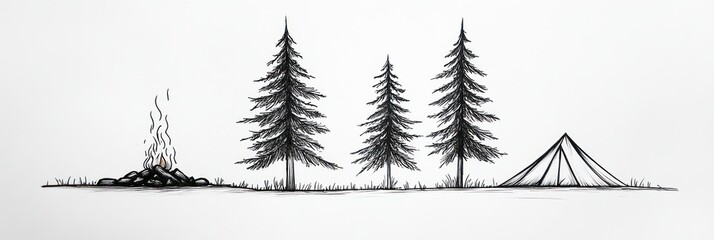 Simple Camping Scene With Trees And Fire