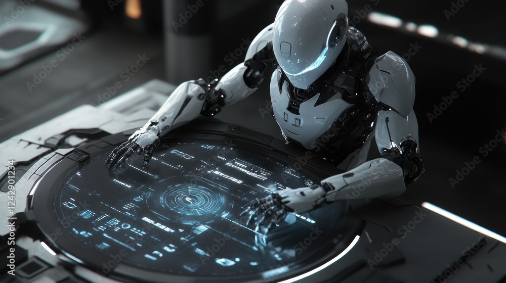 Poster Advanced Robot Interacting With Futuristic Interface