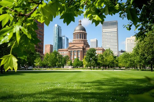 Cityscape Courthouse Green Park Summer Day Urban Nature Architecture