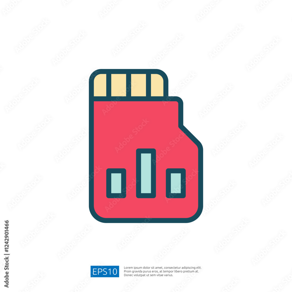 Poster colorful icon of a memory card with data analysis elements representing digital data management and 