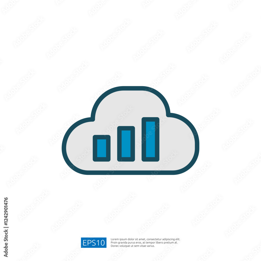 Poster icon representing data analysis with a cloud symbol and growth chart displaying increasing values ov