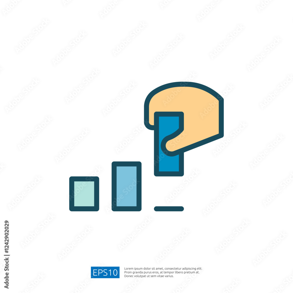 Poster data analyst hand holding icon for representing data visualization with bar chart elements in modern
